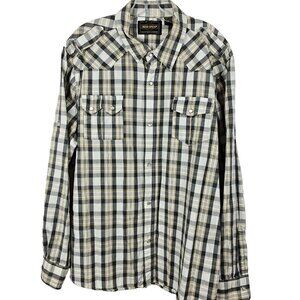 Mens XL Rustic Workwear Gray Plaid Ivory Bttn Western Farm Outdoors Dad Fishing